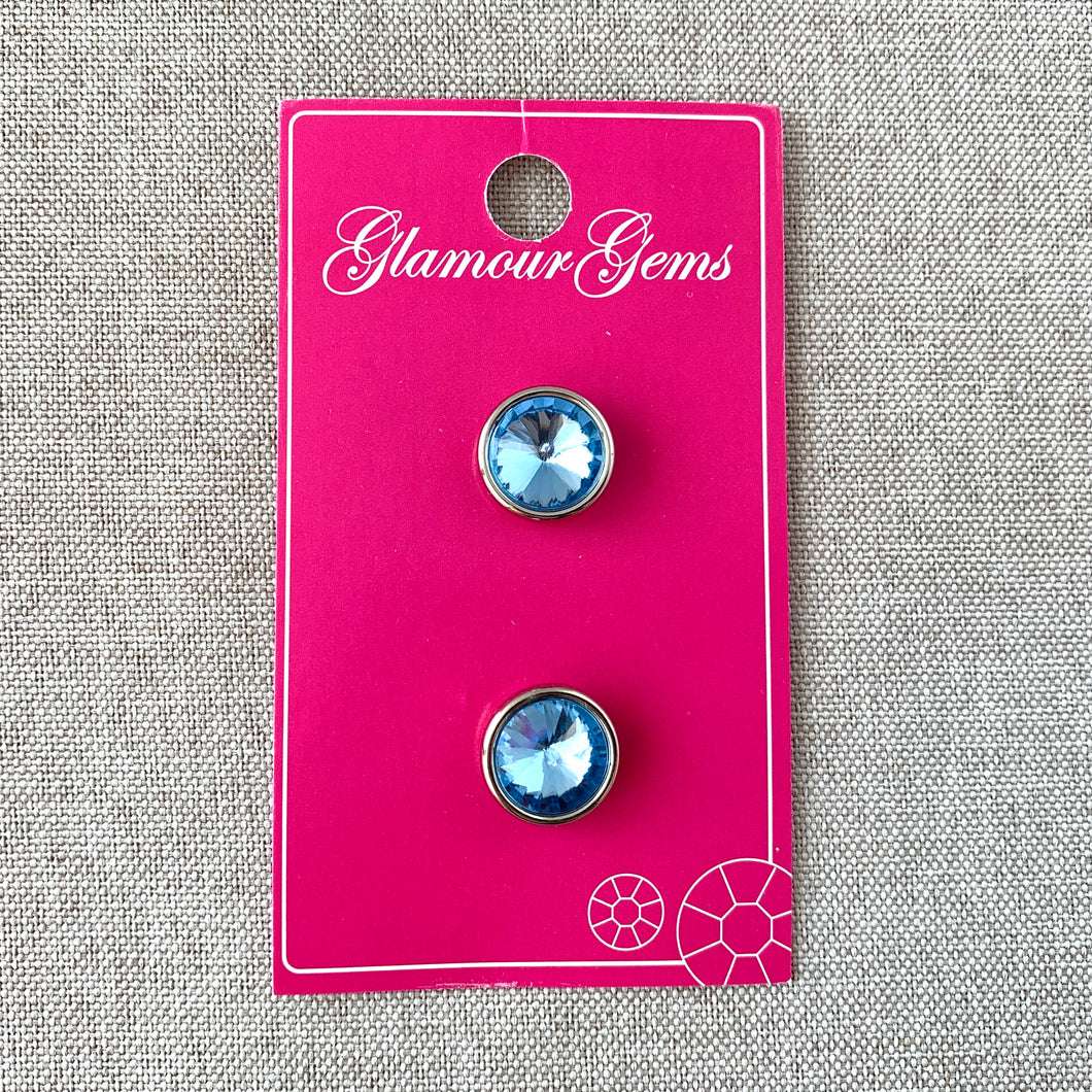 5205 - Glamour Gems - Shank Buttons - 13mm - Silver Blue Gem