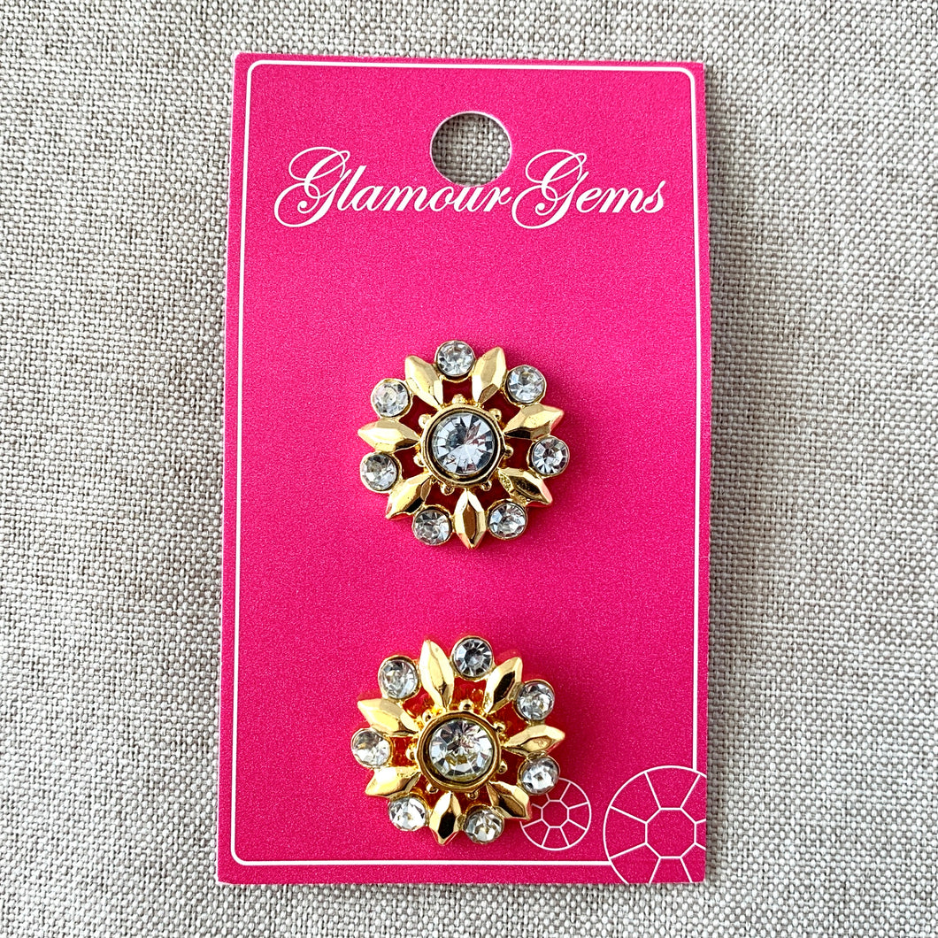 5202 Gold Flower Circle - Glamour Gems - Shank Button - 22mm - Gold Clear