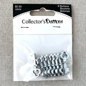 4444 Silver Key - Collectors Buttons - 1 Hole Shank Button - - Silver