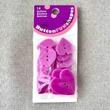 Load image into Gallery viewer, Purple Hearts - Fun Shapes - 2 Holes - Assorted Sizes - Purple Pink