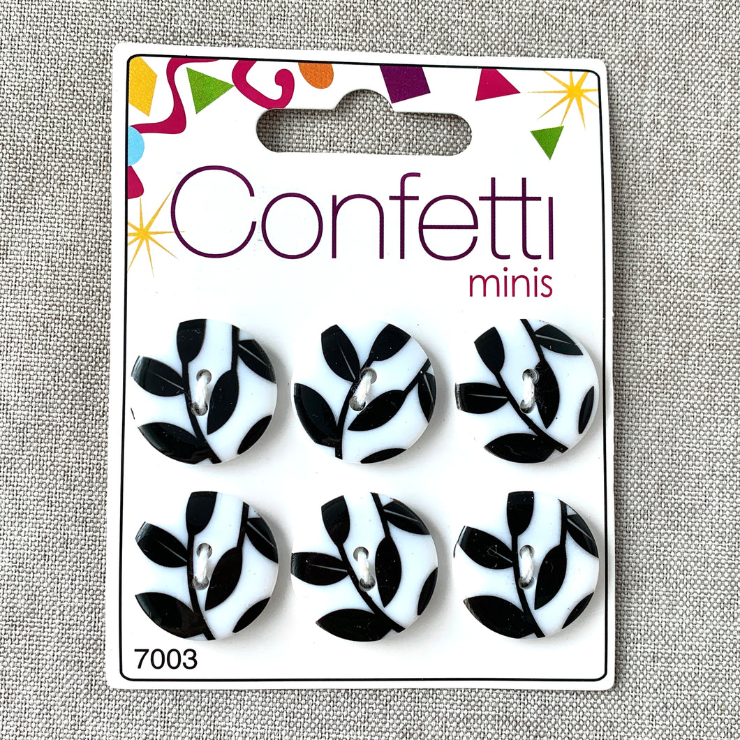 Black White Leaves - Confetti Minis Buttons - 2 Hole