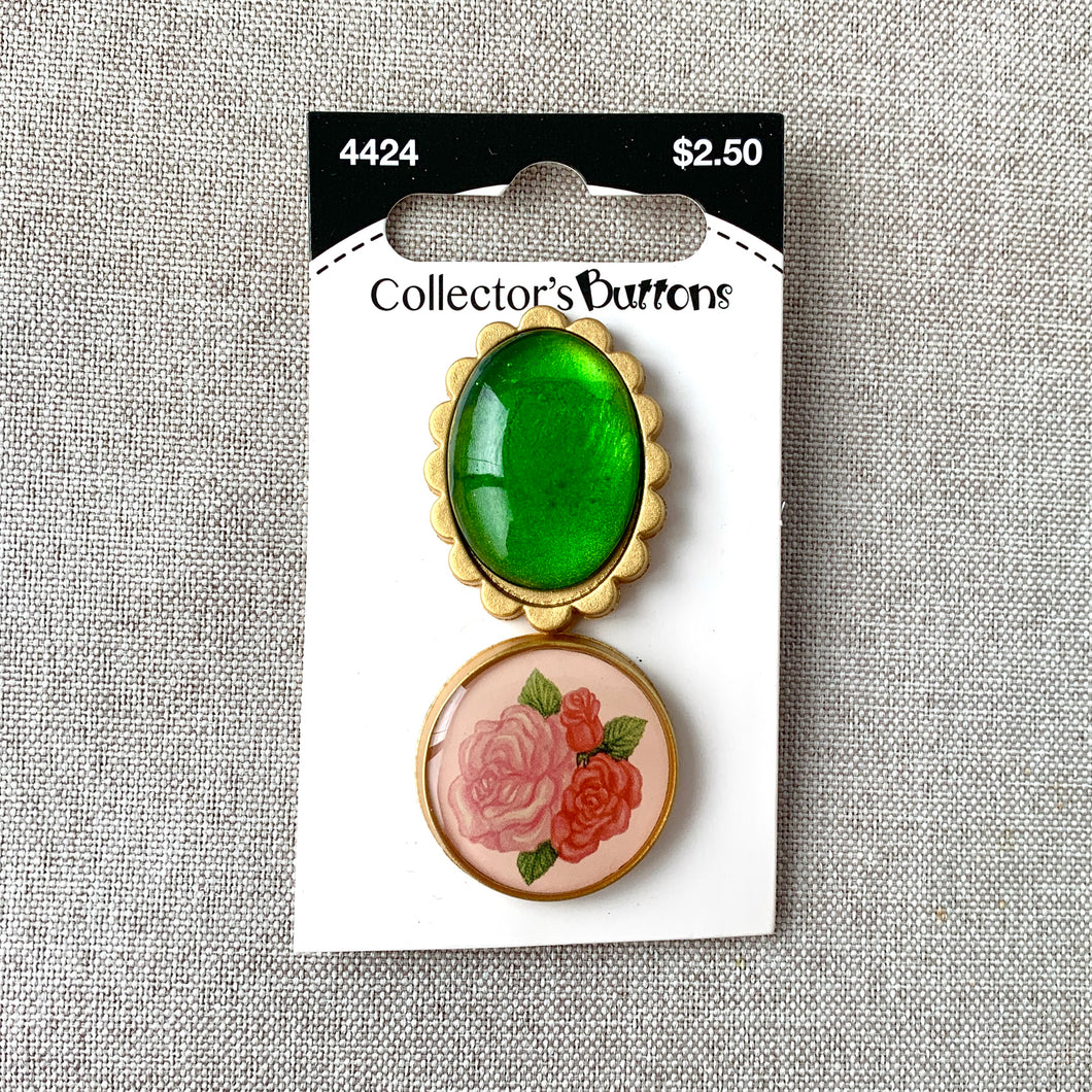 4424 Vintage China - Collectors Buttons - 1 Hole Shank Buttons - 32mm 25mm - Pink Gold Green