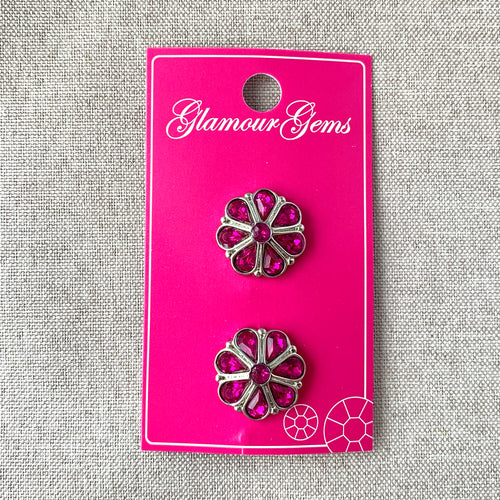 5215 Magenta Flower - Glamour Gems - Shank Buttons - 19mm - Pink
