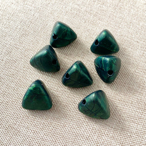 Forest Green Marble Pyramid Beads - Acrylic - 13mm - Package of 7 Beads - The Attic Exchange