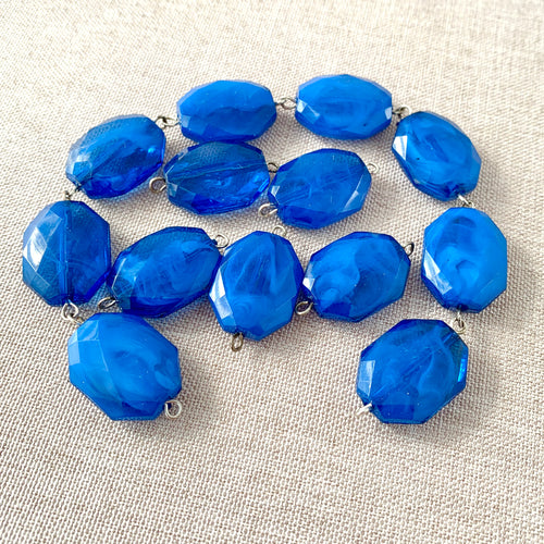 Teal Blue Marble Faceted Oval Links - Acrylic - 15mm x 19mm - Package of 13 Links - The Attic Exchange