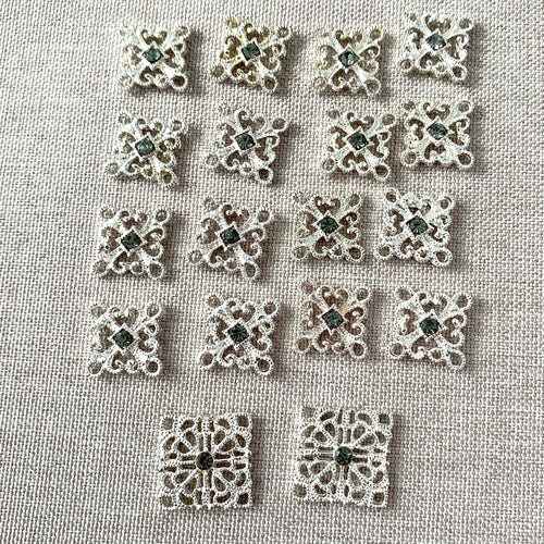 Crystal Silver Plated Filigree Connector Charms - Silver Plated - Square - Package of 18 Charms - The Attic Exchange
