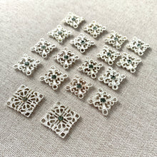 Load image into Gallery viewer, Crystal Silver Plated Filigree Connector Charms - Silver Plated - Square - Package of 18 Charms - The Attic Exchange