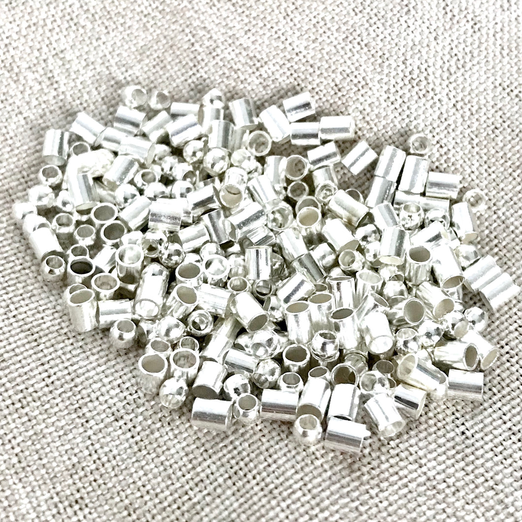 Silver Plated Crimp Tubes and Bead Mix - 2mm - Package of 10 grams of beads - The Attic Exchange