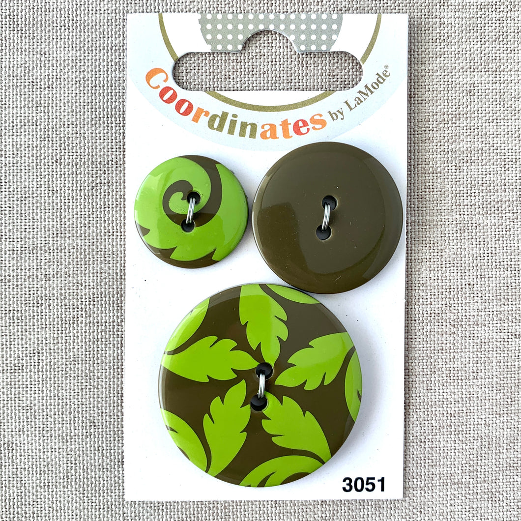 3051 - Coordinates - 2 Hole - Assorted Sizes - Green Brown