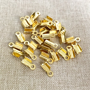 Large Gold Plated Flat Cord Crimp End - Large Flat Crimp with Loop - Gold Plated - 9mm x 2mm - The Attic Exchange