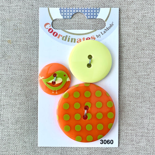 3060 - Coordinates - 2 Hole - Assorted Sizes - Orange Yellow Green