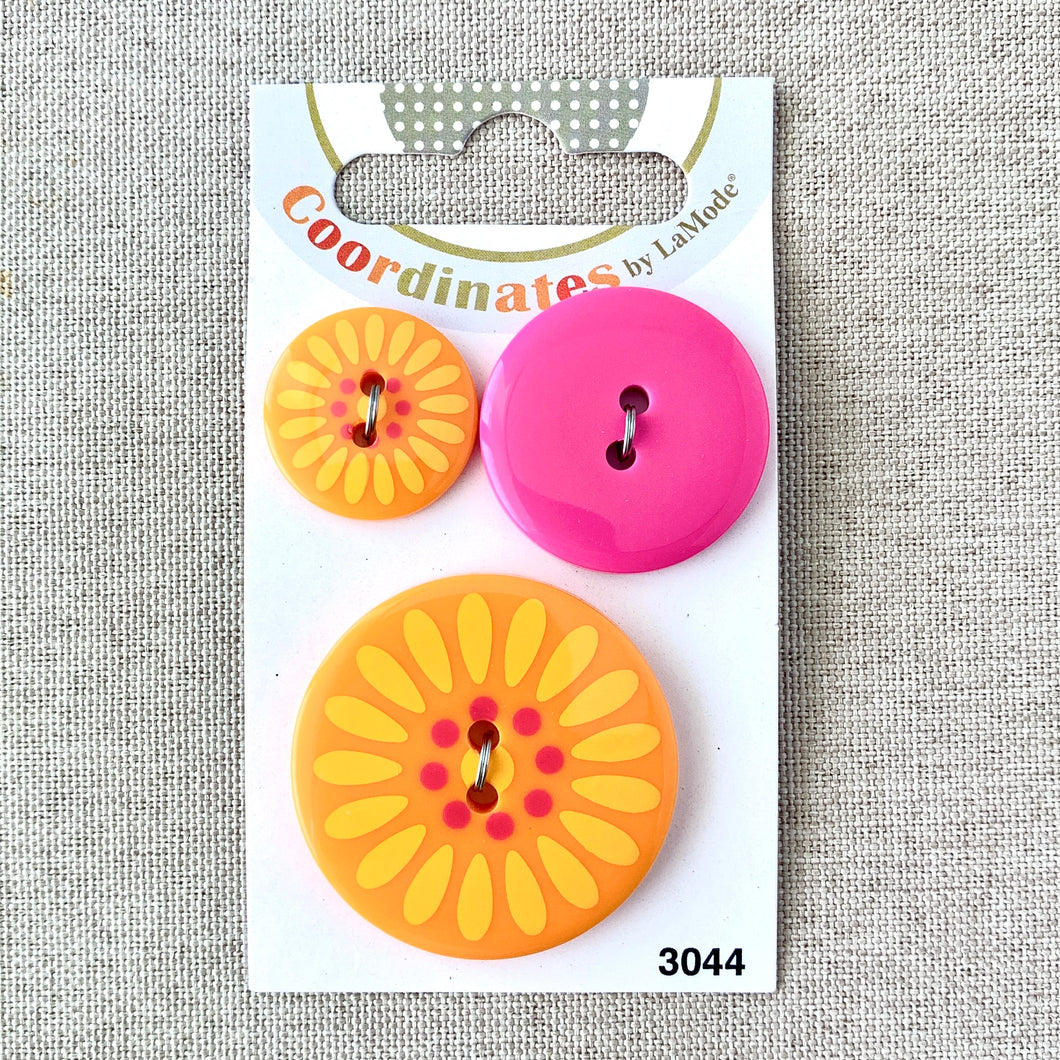 3044 - Coordinates - 2 Hole - Assorted Sizes - Orange Pink