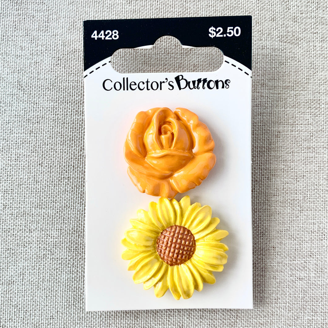 4428 Antique Flower - Collectors Buttons - 1 Hole Shank Buttons - 25mm 32mm - Orange Yellow