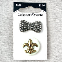 Load image into Gallery viewer, 4434 Bow and Fleur de Lis - Collectors Buttons - 1 Hole Shank Buttons - Assorted Sizes - Silver Bronze