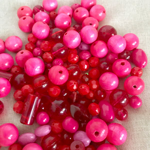 Hot Pink Party Mixed Beads - Wood and Acrylic Assortment - Various Sizes - Package of 4 oz of beads - The Attic Exchange