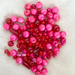 Hot Pink Party Mixed Beads - Wood and Acrylic Assortment - Various Sizes - Package of 4 oz of beads - The Attic Exchange