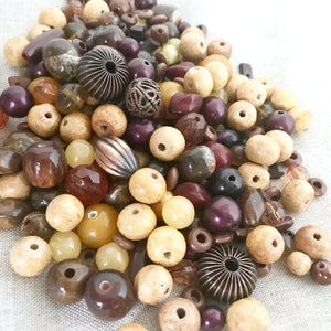 Exquisite Collection - Mix of Wood, Acrylic, Antique Copper Beads - Filigree, Round, Oval - Package of 5oz of beads - The Attic Exchange