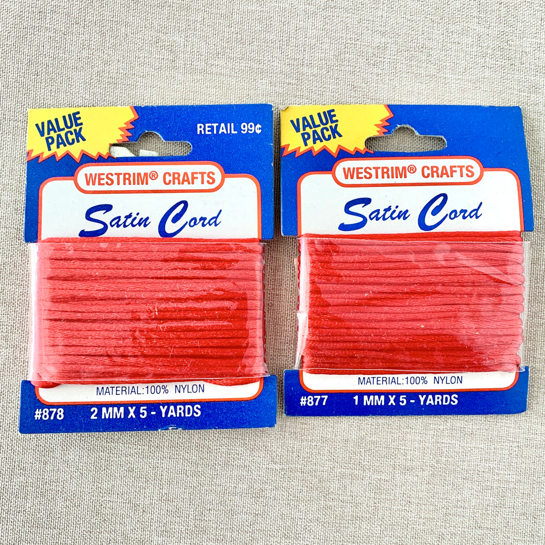 Red Satin Cord - 1mm and 2mm Cord - 10 Yards Total - The Attic Exchange