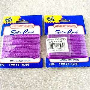 Purple Satin Cord - 1mm and 2mm Cord - 10 Yards Total - The Attic Exchange