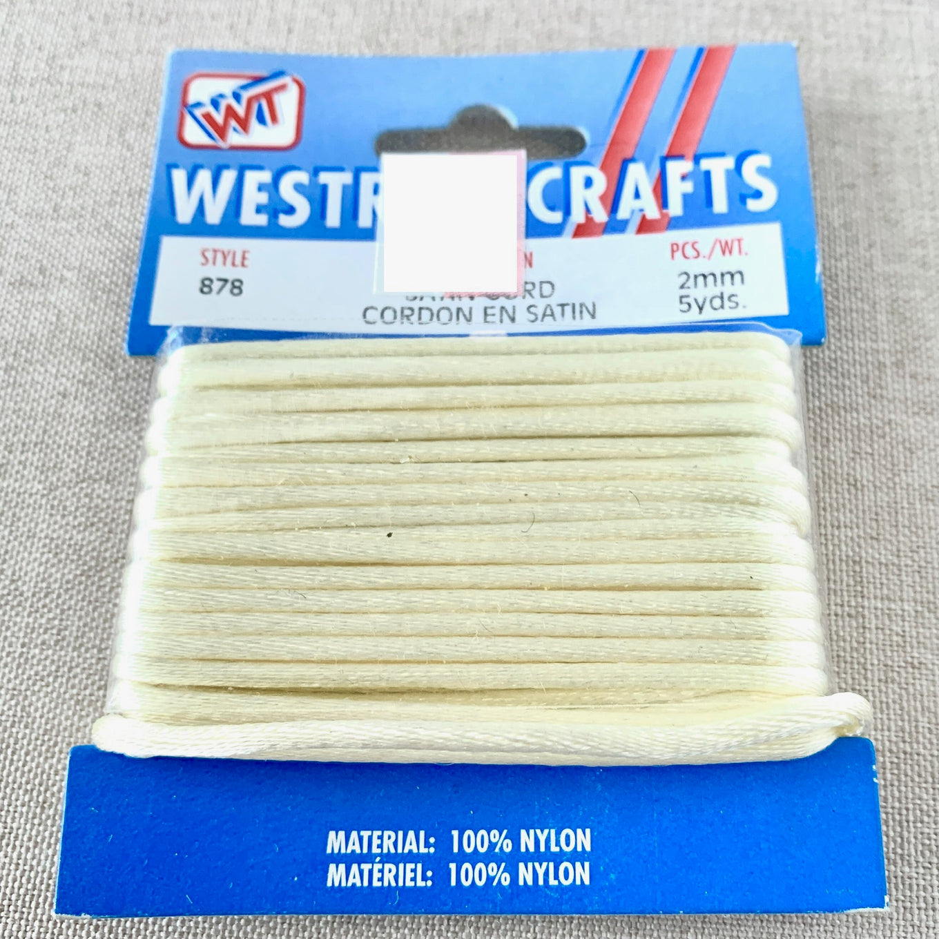 Ivory Satin Cord - 2mm Cord - 5 Yards Total
