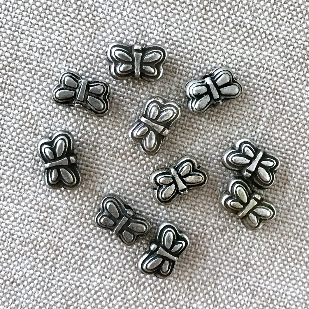 Puffed Antique Silver Butterfly Beads - Tibetan Silver - Stringing length 5mm - Pack of 10 beads - The Attic Exchange