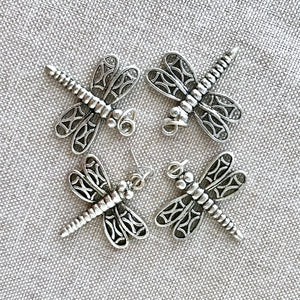 Pewter Dragonfly Charms - Tibetan Silver Dragonfly - 25mm Large Pendant Charms - Pack of 4 Dragonflies - The Attic Exchange