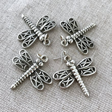 Load image into Gallery viewer, Pewter Dragonfly Charms - Tibetan Silver Dragonfly - 25mm Large Pendant Charms - Pack of 4 Dragonflies - The Attic Exchange