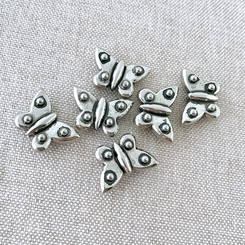 Heavy Butterfly Beads - Antique Silver - 16mm x 11mm - Vertical Drill - Package of 6 Beads - The Attic Exchange