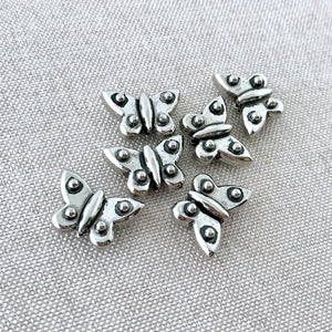 Heavy Butterfly Beads - Antique Silver - 16mm x 11mm - Vertical Drill - Package of 6 Beads - The Attic Exchange