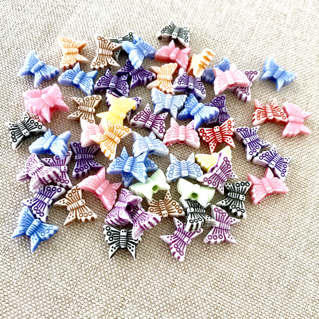 Butterfly Beads - Acrylic - 9mm x 7mm - Assorted Colors - Package of 60 Beads - The Attic Exchange