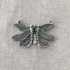 Pewter Silver Double Kissing Dragonfly Pendant - Pewter Silver - Large - 36mm x 21mm - Package of 1 Pendant - The Attic Exchange