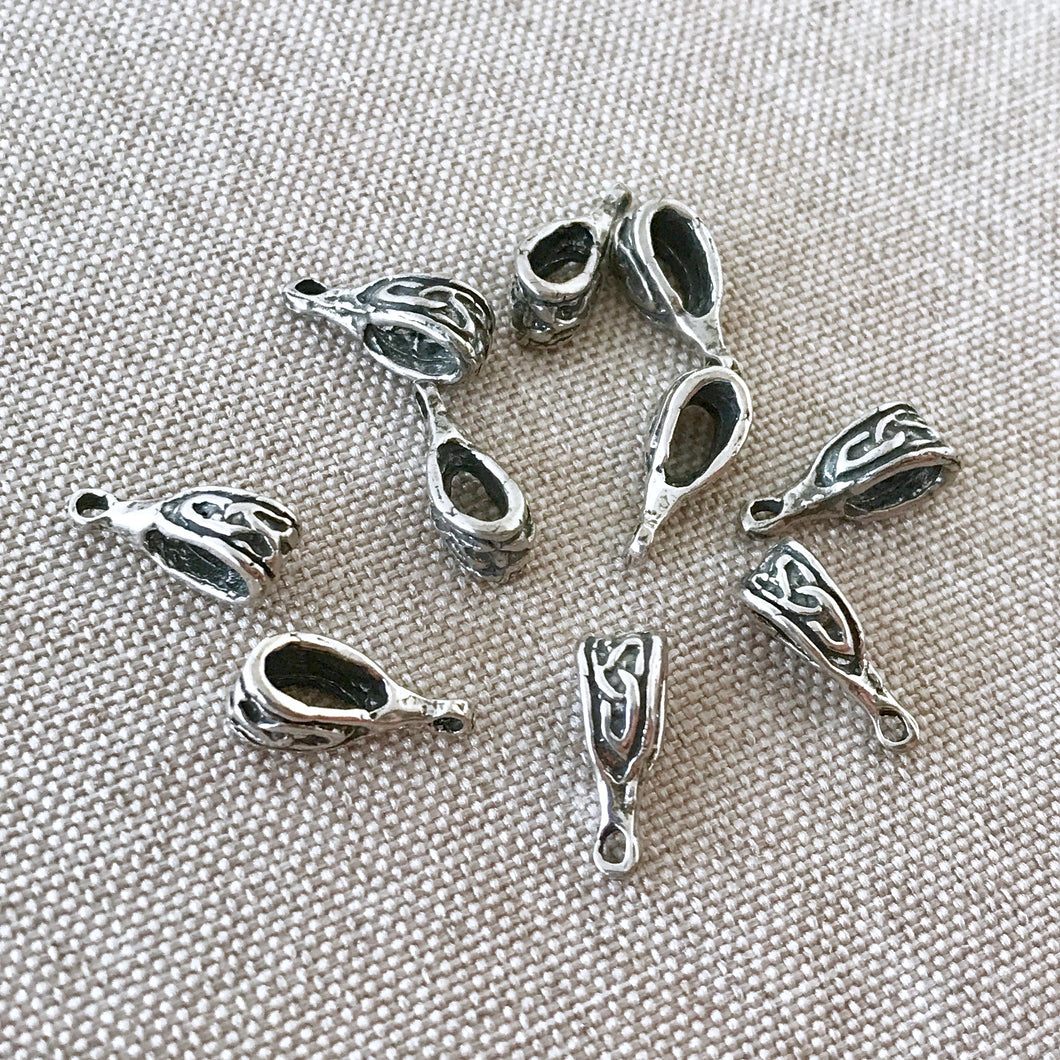 Antique Sterling Silver Celtic Knot Bail - Closed Loop - 12mm x 4mm - Pack of 10 Bails - The Attic Exchange