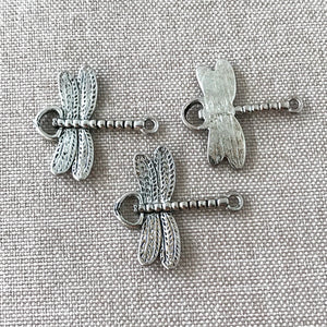 Antique Silver Dragonfly Links - 25mm x 24mm - Antiqued Silver Plated - Package of 3 Links - The Attic Exchange