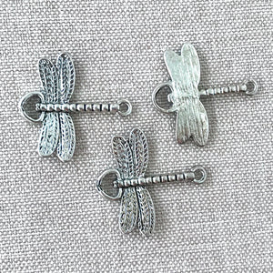 Antique Silver Dragonfly Links - 25mm x 24mm - Antiqued Silver Plated - Package of 3 Links - The Attic Exchange