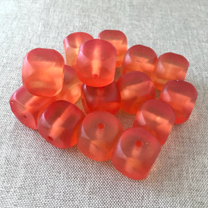 Orange Cube Square Resin Beads - 16mm - Square Cube - Transparent Matte Orange Strawberry - Package of 16 Beads - The Attic Exchange