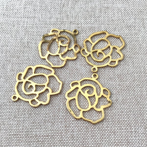 Gold Plated Brass Rose Lace Charms - Gold Plated - 24mm - Rose - Package of 4 Charms - The Attic Exchange