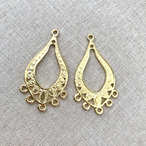 Gold Plated Teardrop Chandelier Charms - Gold Plated - Teardrop - 5 Loop Earring Chandelier Finding - Package of 2 Charms - The Attic Exchange