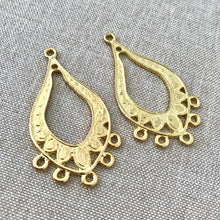 Load image into Gallery viewer, Gold Plated Teardrop Chandelier Charms - Gold Plated - Teardrop - 5 Loop Earring Chandelier Finding - Package of 2 Charms - The Attic Exchange