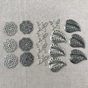 Silver and Gunmetal Plated Filigree Connector Charms - Silver and Gunmetal Plated - Leaf Butterfly Circle - Package of 17 Pieces - The Attic Exchange