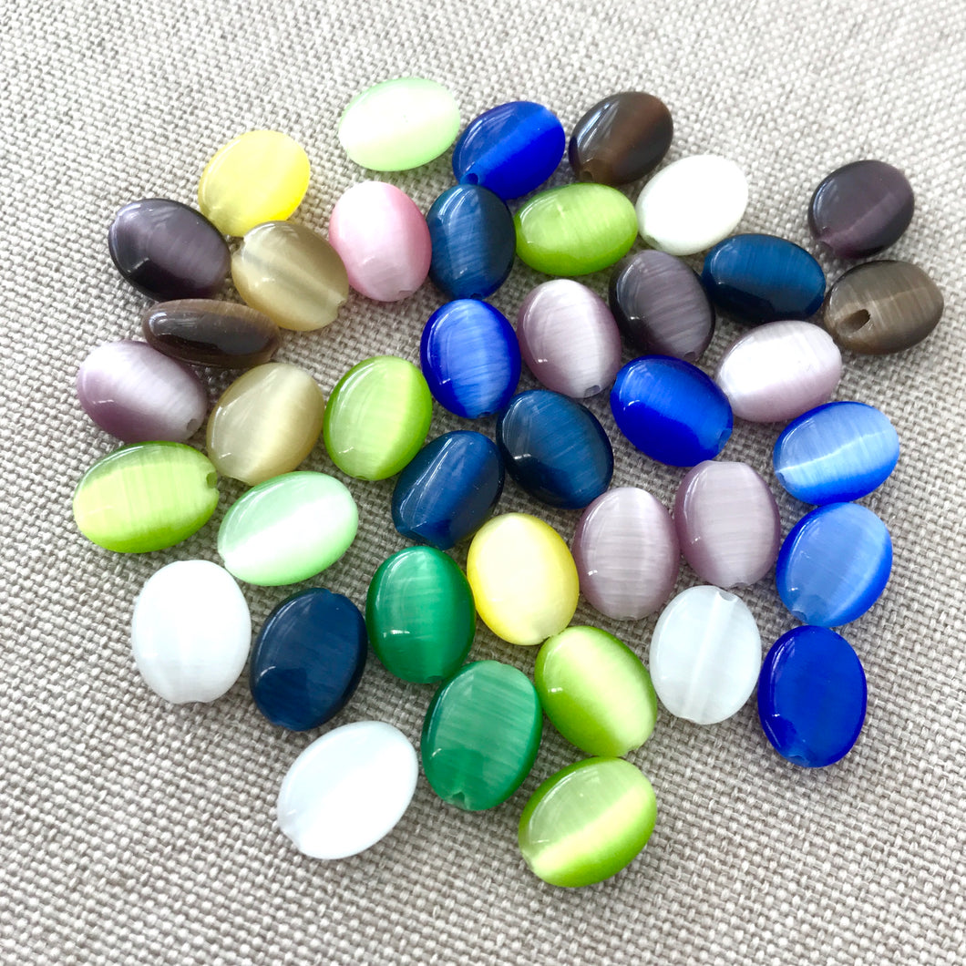 Oval Fiber Optic Glass Bead Assortment - Flat Oval - 8mm x 6mm - Package of 40 Beads - The Attic Exchange