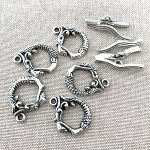 Antique Silver Mermaid Toggle Clasps - Blue Moon Manor House - Antiqued Silver - Round - Package of 5 Sets - The Attic Exchange