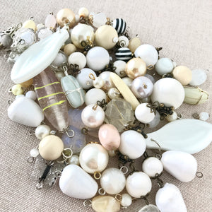White and Ivory Cream Acrylic Bead Dangle Mix - Assorted Shapes - Assorted Sizes - Package of 95 Beads - The Attic Exchange
