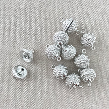 Load image into Gallery viewer, Rhodium Silver Round Beaded Screw Clasps - 10mm - Rhodium Silver Plated - Anti Tarnish - Package of 10 Clasp Sets - The Attic Exchange