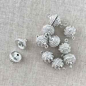 Rhodium Silver Round Beaded Screw Clasps - 10mm - Rhodium Silver Plated - Anti Tarnish - Package of 10 Clasp Sets - The Attic Exchange
