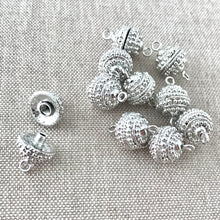Load image into Gallery viewer, Rhodium Silver Round Beaded Screw Clasps - 10mm - Rhodium Silver Plated - Anti Tarnish - Package of 10 Clasp Sets - The Attic Exchange