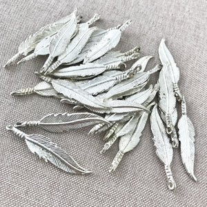 Silver Plated Feather Charms - Silver Plated - 38mm - Feathers - Package of 34 Charms - The Attic Exchange