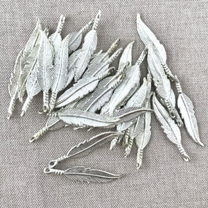 Silver Plated Feather Charms - Silver Plated - 38mm - Feathers - Package of 34 Charms - The Attic Exchange