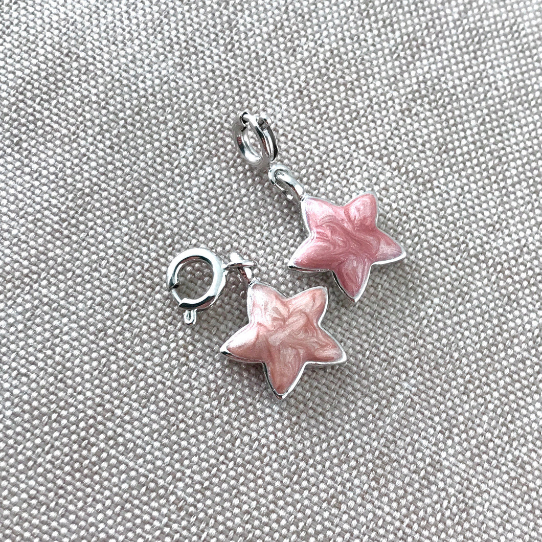 Pink Enamel Star Charms - Rhodium Silver Plated - With Clasps - Star - 12mm - Package of 2 Charms - The Attic Exchange