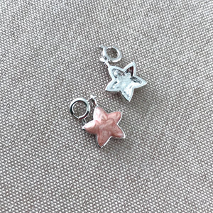Pink Enamel Star Charms - Rhodium Silver Plated - With Clasps - Star - 12mm - Package of 2 Charms - The Attic Exchange