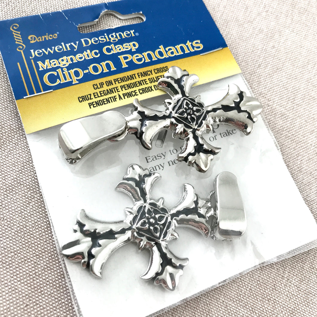 Silver Plated Cross Pendant with Magnetic Clip Clasp - Large - Silver Plated - 53mm x 38mm - Package of 2 Pendants - The Attic Exchange
